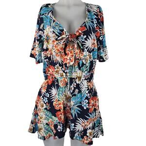 Band of Gypsy Black Orange Green Blue Floral Women's Romper L NWT